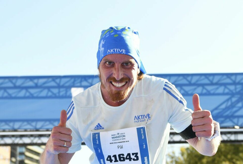 Fornøyd: Pål Oraug var svært godt fornøyd da han kom i mål under Oslo Maraton selv om tida var langt unna pers. Nå betyr det å gjennomføre mer enn det å hevde seg på resultatlista for Pål. (Foto: Bjørn Johannessen) Pål Oraug, Oslo Maraton 2019