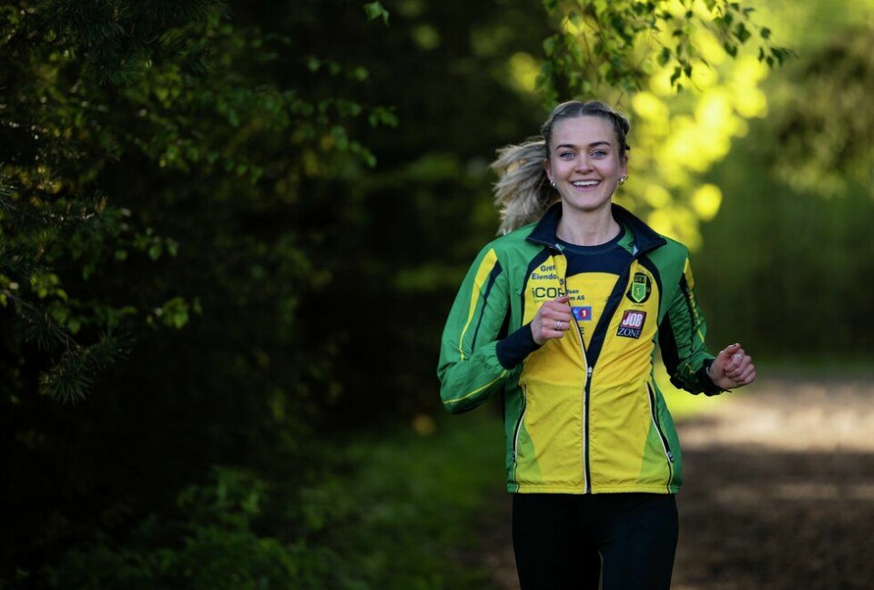 Amalie Sæten fra Ull/kisa. Det ble ny pers på 3000 meter, til tross for at følelsen ikke var tilstede i forkant. (Foto: Samuel Hafsahl) Per Halle Invitational - 3000m KS A-heat - Amalie Sæten ULL/KISA (45)