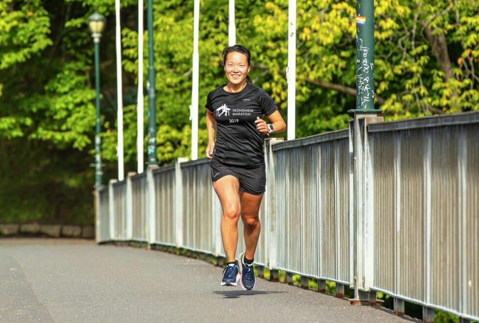 I tillegg til å være en ivirig løper er Solfrid Hagen også en god ambassadør for både Sparebank 1 SMN Trondheim Maraton og Kondis. (Foto: Kjell Thore Leinhardt/Trondheim Maraton) Solfrid Hagen