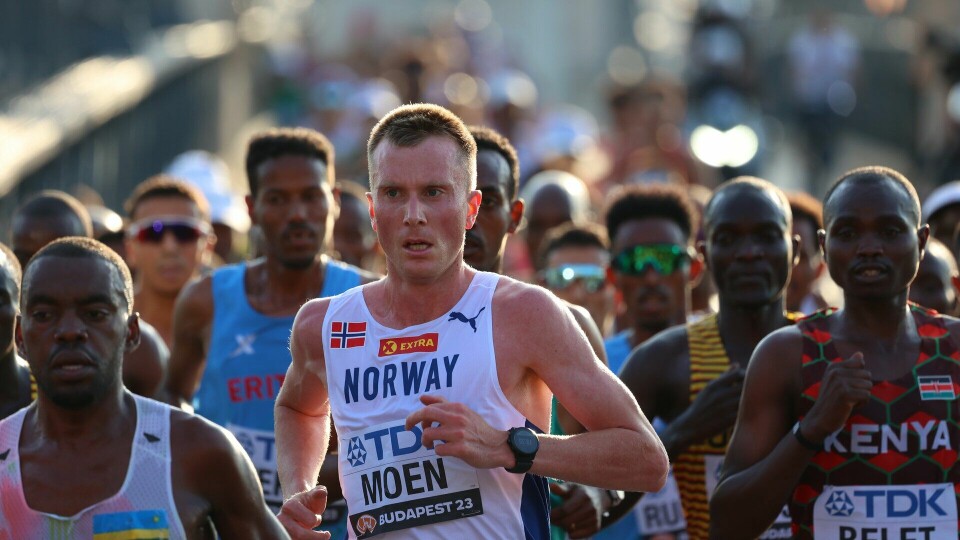 Sondre Nordstad Moen konkurrerer gjerne mot de beste afrikanske løperne, denne gangen i London. Bildet er fra VM i Budapest i 2023 (Foto: Arne Dag Myking) VM Friidrett 2023 Budapest - Maraton menn - Sondre Nordstad Moen