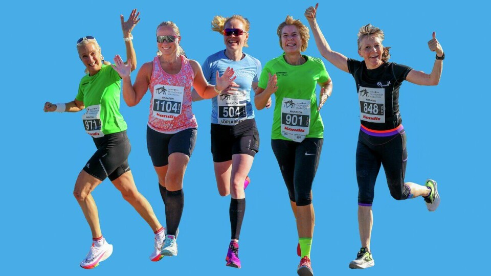 Maratontrening: Fra venstre: Laila Bjørnli Wang, Anne Grete Botten, Inga Mageli, Siv Mari Forsmark, og Oddny Ringheim forteller her hvordan de trener mot maraton. (Foto: Marianne Røhme, fotomontasje: Arne Dag Myking) Maratontrening: Fra venstre: Laila Bjørnli Wang, Anne Grete Botten, Inga Mageli, Siv Mari Forsmark, og Oddny Ringheim forteller her hvordan de trener mot maraton. (Foto: Marianne Røhme, fotomontasje: Arne Dag Myking)
