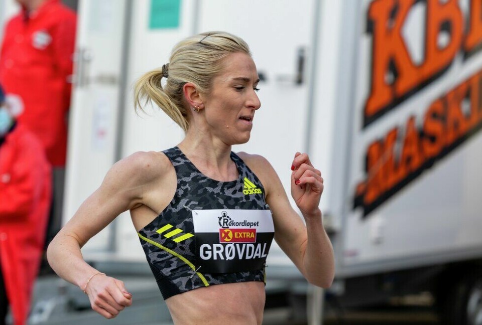 Karoline Bjerkeli Grøvdal avbildet under Maarudløpet i fjor der hun løp fem sekunder under gjeldende verdensrekord, uten at det ble godkjent. (Foto: Samuel Hafsahl) Maarudløpet - 5km - heat2 - Karoline Bjerkeli Grøvdal
