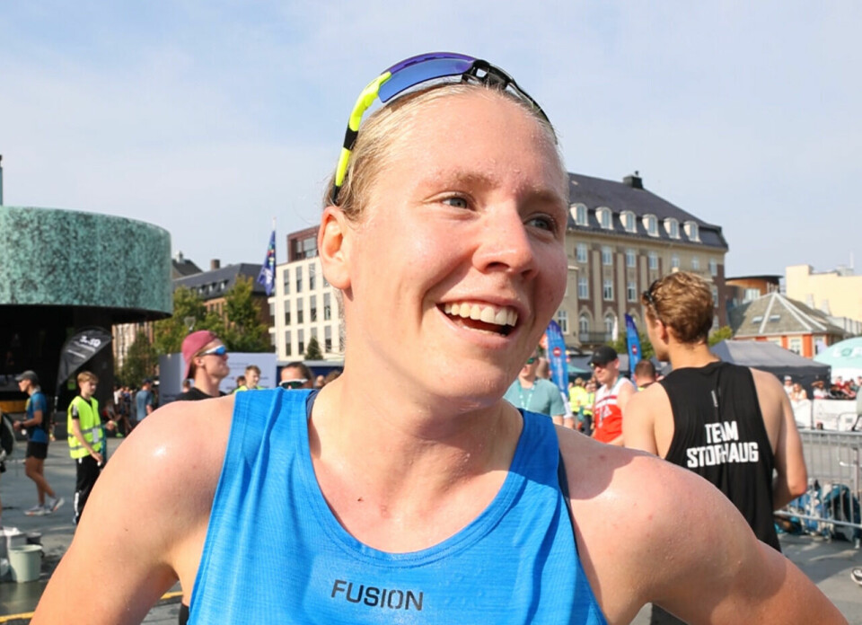 Solveig Natvig Løvseth etter å ha vunnet 5 km under Trondheim Maratoni fjor på 16:48. (Foto: Marianne Røhme) Solveig Natvig Løvseth vant 5-kilometeren under Trondheim Maraton 2024