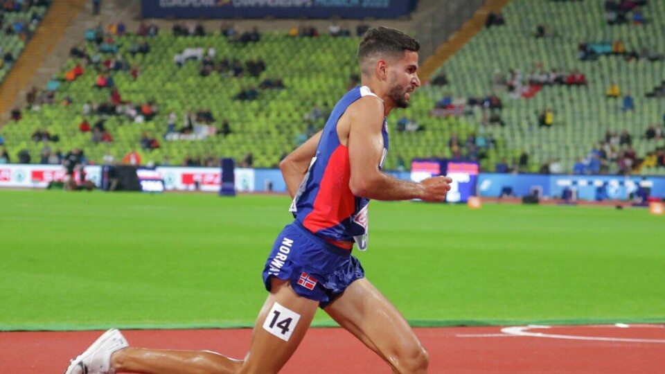 Jacob Outera, her fra EM i Munchen i 2022, senket persen sin igjen. (Foto: Arne Dag Myking) European Athletics Championships - 3000m hinder - Finale - Jacob Boutera