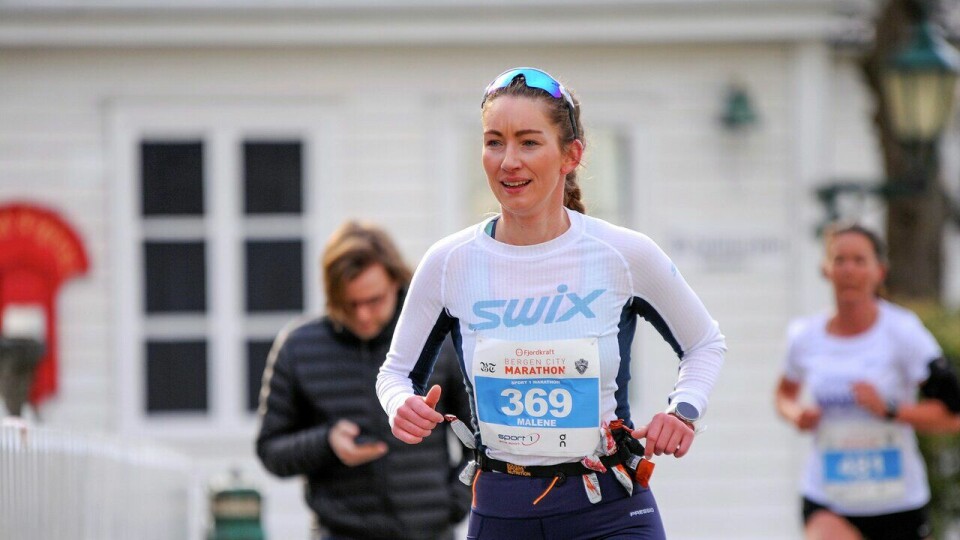 Langdistanse: Malene Hjorteland løper både korte og lange distanser, men føler seg mest hjemme på distanser fra halvmaraton og oppover. Her fra Bergen City Marathon 2022 hvor hun løp inn til andreplass på maratondistansen. (Foto: Arne Dag Myking) Bergen City Marathon 2022