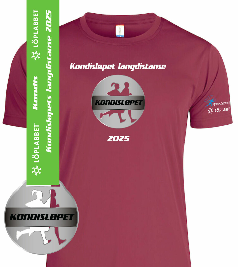 Medalje og t-skjorte i gammelrosa er en av fargene du kan velge når du melder på Kondisløpet langdistanse enten fysisk i Elverum søndag 2. november eller virtuelt i perioden 1.- 9. november kondisløpet langdistanse medalje t-skjorte