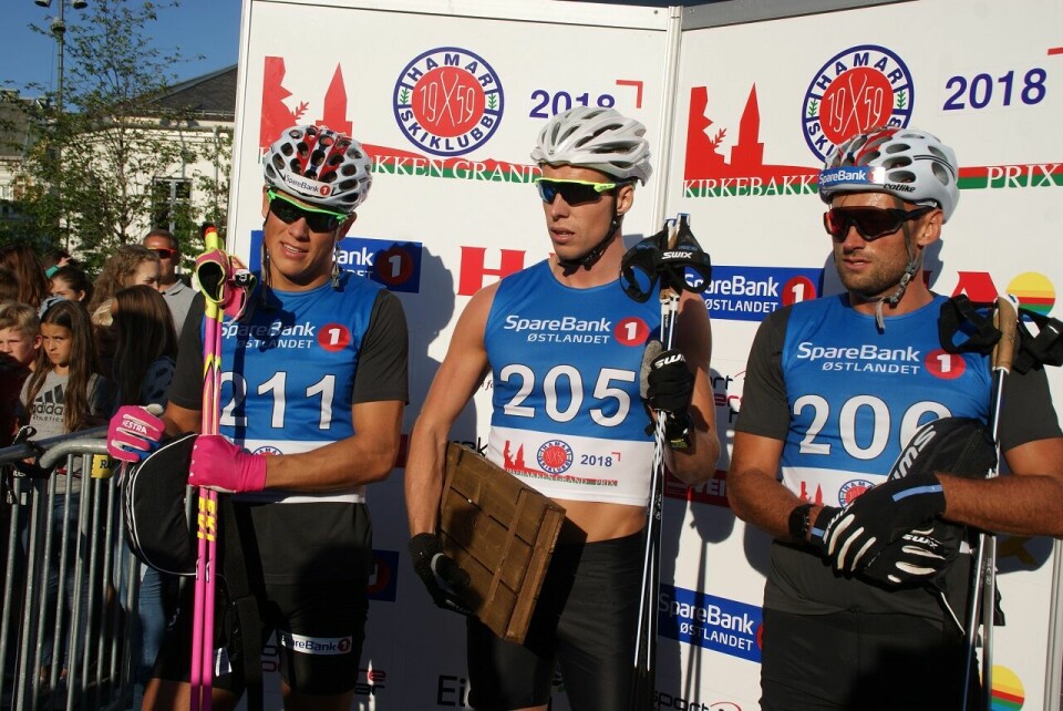 De tre beste i herrefinalen, Johannes Høsflot Klæbo, Stian Berg og Petter Northug jr. (Foto: Stein Arne Negård) De tre beste i herrefinalen, Johannes Høsflot Klæbo, Stian Berg og Petter Northug jr. (Foto: Stein Arne Negård)