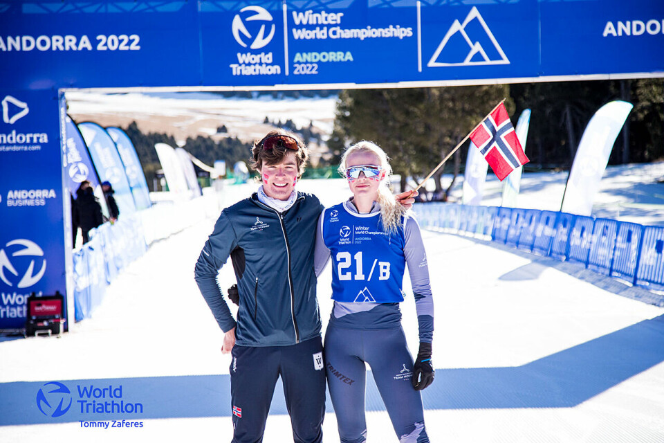 Henrik Farstadvoll og Victoria Nitteberg er nå dobbelte verdensmestere i vintertriatlon. (Foto: Tommy Zaferes) Henrik Farstadvoll og Victoria Nitteberg er nå dobbelte verdensmestere i vintertriatlon. (Foto: Tommy Zaferes)