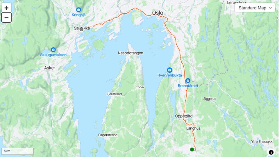 Sol over Löplabbets Påskeharemaraton fra Ski til Sandvika Kart.jpg