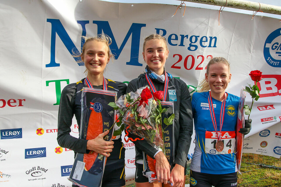 Kristine Meinert Rød, Andrea Engesæth og Hanne Mjøen Maridal, som ble nummer to, én og tre i NM terrengløp, er alle tatt ut til nordisk. (Foto: Arne Dag Myking) Kristine Meinert Rød, Andrea Engesæth og Hanne Mjøen Maridal, som ble nummer to, én og tre i NM terrengløp, er alle tatt ut til nordisk. (Foto: Arne Dag Myking)