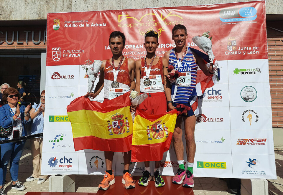 Det bledobbelt spansk på topp i herreklassen under EM 50 km i dag. (Foto: IAU - International Association of Ultrarunners på facebook) Det bledobbelt spansk på topp i herreklassen under EM 50 km i dag. (Foto: IAU - International Association of Ultrarunners på facebook)