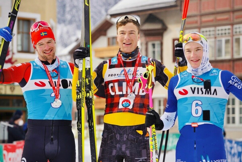 De tre beste menn i Pustertaler Ski Marathon: Oskar Kardin, Max Novak og Stian Hoelgaard. (Foto: Magnus Östh) De tre beste menn i Pustertaler Ski Marathon: Oskar Kardin, Max Novak og Stian Hoelgaard. (Foto: Magnus Östh)