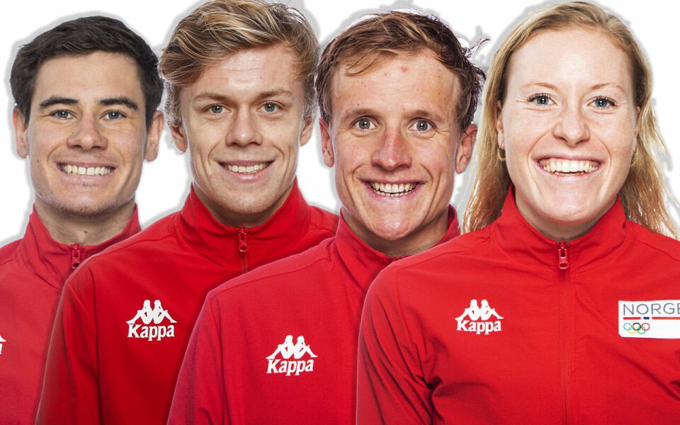 Følgende triatleter skal representere Norge i OL. Fra venstre: Gustav Iden, Casper Stornes, Kristian Blummenfelt og Lotte Miller. Portrettfoto: Heiko Junge / NTB Følgende triatleter skal representere Norge i OL. Fra venstre: Gustav Iden, Casper Stornes, Kristian Blummenfelt og Lotte Miller. Portrettfoto: Heiko Junge / NTB