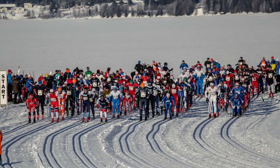 Fra fellesstarten i Trysil-Knut rennet på Osensjøen i 2018. (Foto: Øivind Larsen) Fra fellesstarten i Trysil-Knut-rennet på Osensjøen i 2018. (Foto: Øivind Larsen)