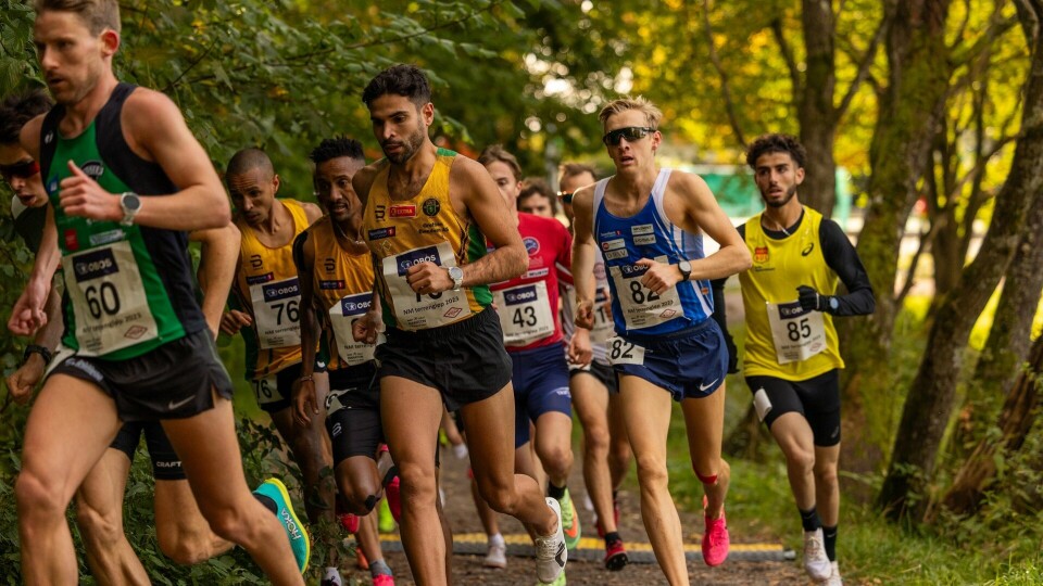 Fire av de fem seniorherrene som skal representere Norge i aksjon under NM terrengløp i Frognerparken (fra v.) Eivind Øygard, Jacob Boutera, Even Brøndbo Dahl og Ibrahim Buras. (Foto: Samuel Hafsahl) Fire av de fem seniorherrene som skal representere Norge i aksjon under NM terrengløp i Frognerparken (fra v.) Eivind Øygard, Jacob Boutera, Even Brøndbo Dahl og Ibrahim Buras. (Foto: Samuel Hafsahl)