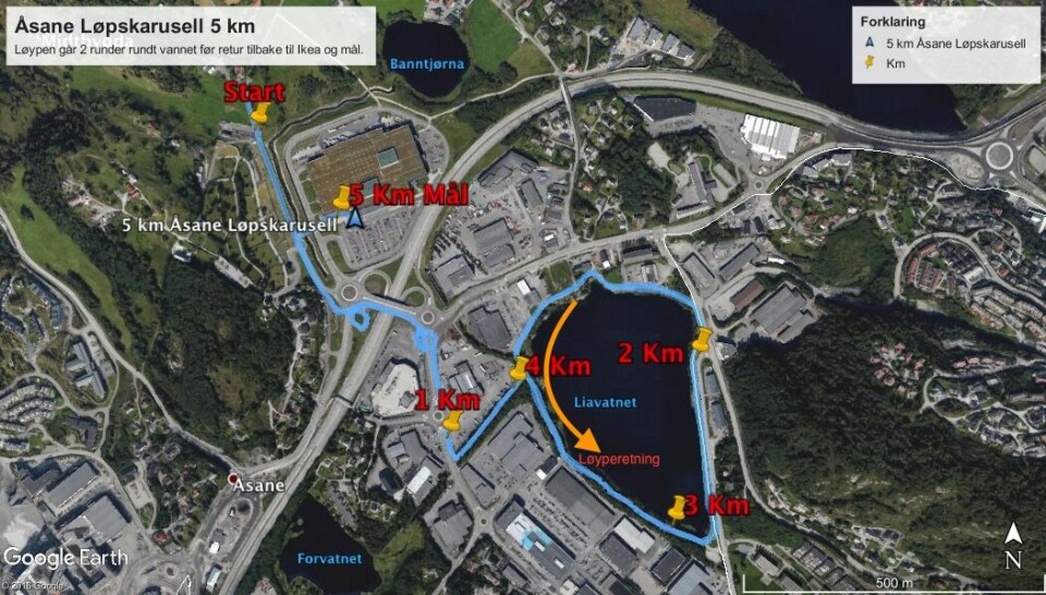 Klart for sesongens 9. løp i Åsane-karusellen 2. november Løypekart 5k.jpg