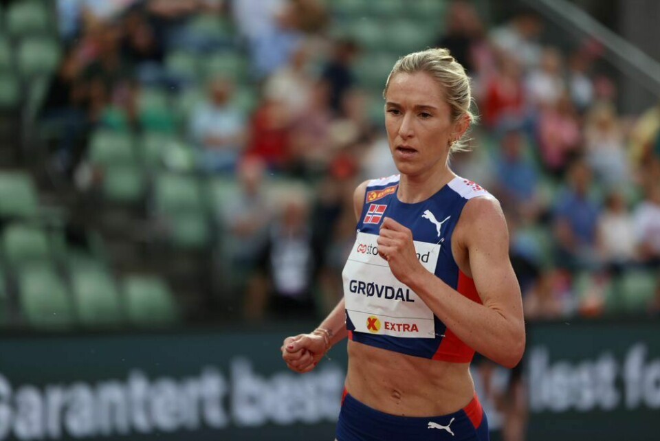 Karoline Bjerkeli Grøvdal satte pers med fire sekunder på 5000 m. Tiden ble 14.47,67. (Foto: Samuel Hafsahl) Karoline Bjerkeli Grøvdal satte pers med fire sekunder på 5000 m. Tiden ble 14.47,67. (Foto: Samuel Hafsahl)
