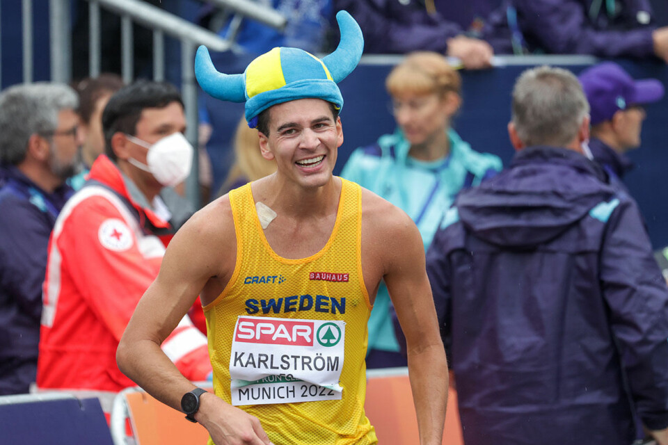 Perseus Karlström kunne feire et EM-sølv til Sverige i 20 km kappgang. (Alle foto: Arne Dag Myking) Perseus Karlström kunne feire et EM-sølv til Sverige i 20 km kappgang. (Alle foto: Arne Dag Myking)