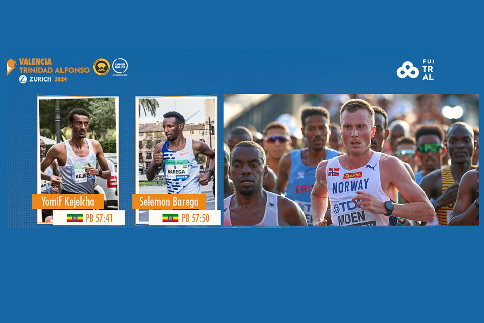 Sondre Nordstad Moen står på arrangørens liste over favoritter på Valencia halvmaraton, som en av dem som har en personlig bestetid på distansen under 1 time. (Foto: arrangørillustrasjon/Arne Dag Myking) Sondre Nordstadmoen og favorittene