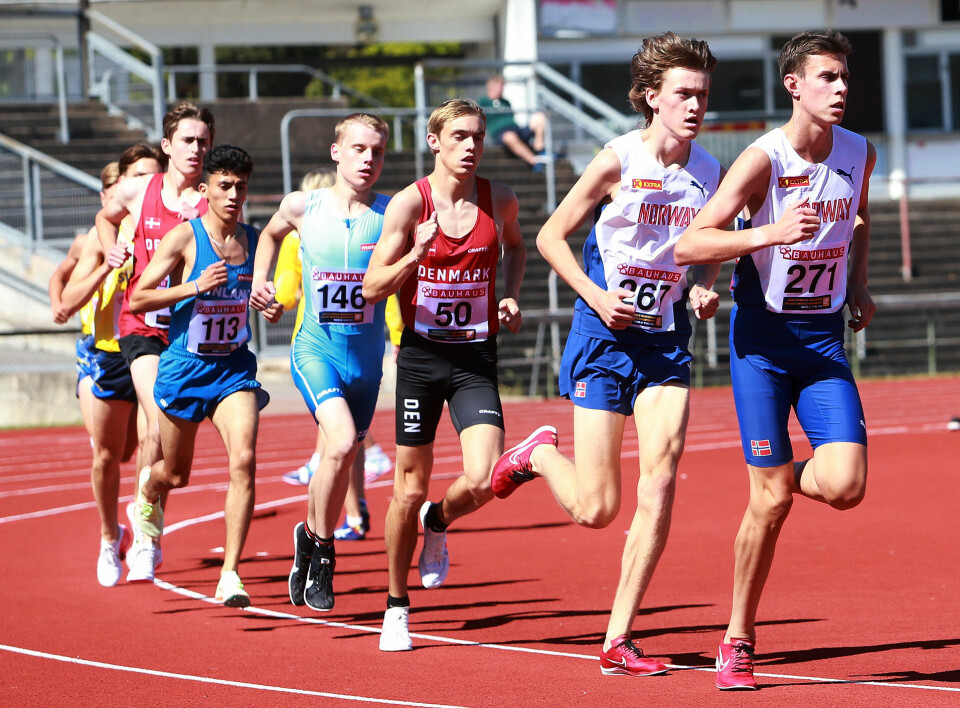Mellom- og langdistanseløperne sørget for mange poeng til Norge første dag i landskampen 5000m_U20_menn_Sveen_Thomassen_tele_AZ3T8681.jpg