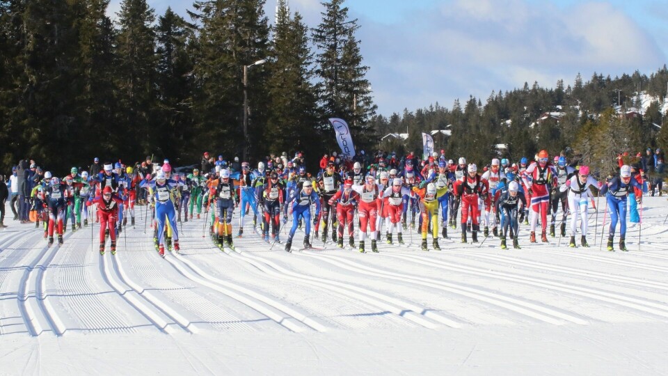 SkiBirken 2025 i tall, ord og bilder Fra den første av hele ti fellesstarter på Sjusjøen langrennsarena med vel 100 løpere i guttenes 16-årsklasse. (Foto: Rolf Bakken)