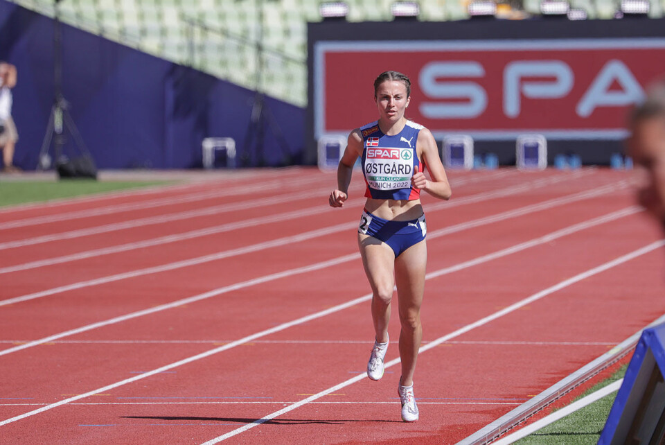 Ingeborg Østgård i mål under på forsøksheatet på 1500 m under EM i München i august. (Foto: Arne Dag Myking) Ingeborg Østgård i mål under på forsøksheatet på 1500 m under EM i München i august. (Foto: Arne Dag Myking)