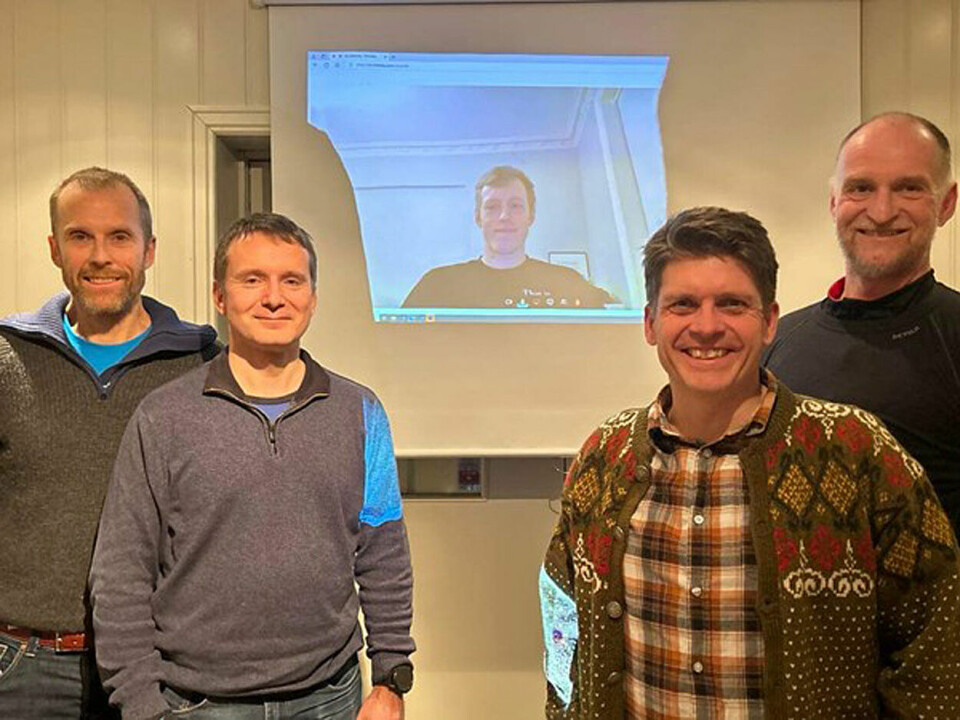 Klubbens første styre: f.v. leder Arne Nåtedal, sekretær Gunnar Rustan, styremedlemmer Thomas Norder (på videolink) og Kristian Jahre, og økonomiansvarlig Bent Halling. Styret i Vestfold Ultraløperklubb