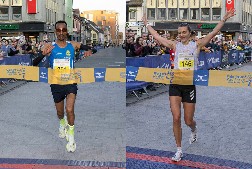 I år som i fjor vant Ebrahim Abdulaziz og Yngvild Kaspersen maratondistansen i Midnight Sun Marathon. (Foto: Zoltan Tot) I år som i fjor vant Ebrahim Abdulaziz og Yngvild Kaspersen maratondistansen i Midnight Sun Marathon. (Foto: Zoltan Tot)
