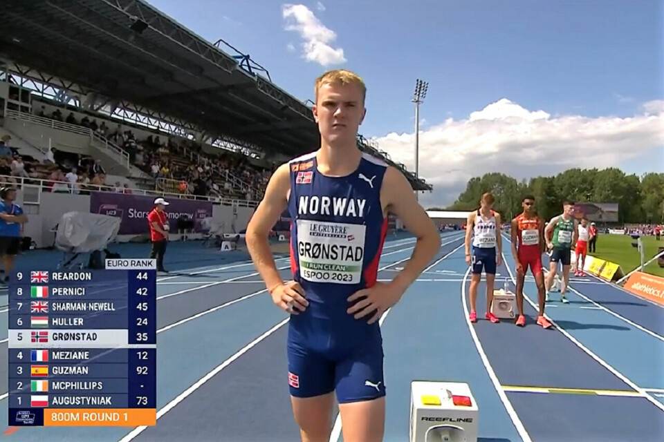Ole Jakob Solbu til finale, Tobias Grønstad brøt 800 m-forsøket Tobias Gr¢nstad f¢r start.png