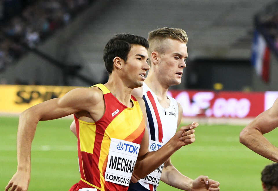 Adel Mechaal som i VM i London i 2017 hadde en hard fight med Filip Ingebrigtsen, satte sist helg europeisk rekord på 3000 m innendørs. (Arkivfoto: Bjørn Johannessen) Adel Mechaal som i VM i London i 2017 hadde en hard fight med Filip Ingebrigtsen, satte sist helg europeisk rekord på 3000 m innendørs. (Arkivfoto: Bjørn Johannessen)