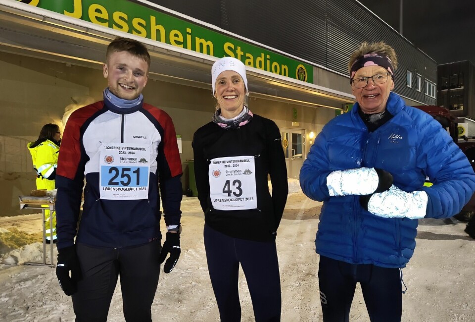 Gode løpsforhold i det 4. løpet i Vinterkarusellen på Romerike Topp tre - Kristoffer Holmerud, Tone Fløttum og Børre Olsen.jpg