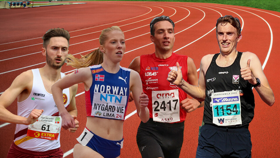 Tore Akerlie, Andrea Nygård Vie, Trygve Feidje Mjelde og Marius Øyre Vedvik er sterke 3000-meterløpere som stiller i Arne Risa Classic på Fana Stadion 14. mai. (Foto/montasje: Einar Børve/Arne Dag Myking) Tore Akerlie, Andrea Nygård Vie, Trygve Feidje Mjelde og Marius Øyre Vedvik er sterke 3000-meterløpere som stiller i Arne Risa Classic på Fana Stadion 14. mai. (Foto/montasje: Einar Børve/Arne Dag Myking)