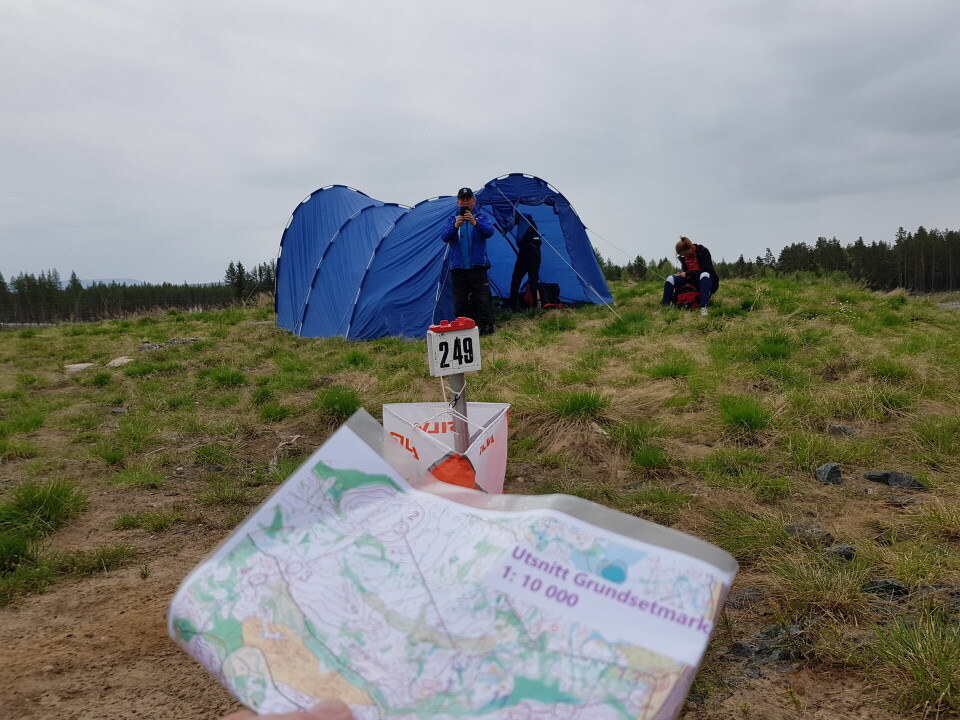 Bedrift o-løp i furuterreng og villmark i Elverum Kart med løype ved målpost.jpg