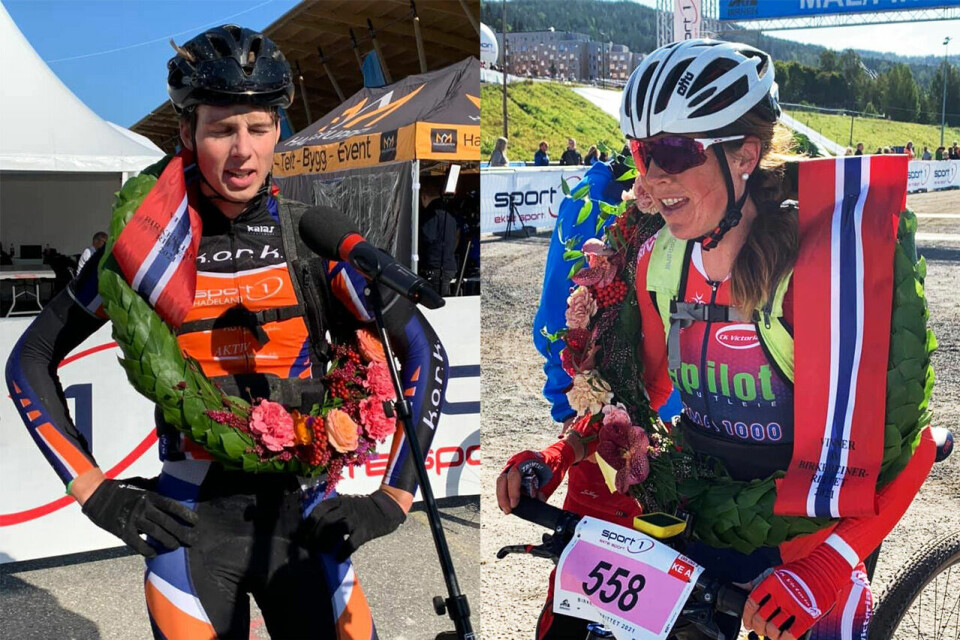 Eskil Evensen-Lie og Ingrid Lorvik kunne ta imot laurbærkransen som vinnere av årets Birkebeinerritt. (Foto: Birken) Eskil Evensen-Lie og Ingrid Lorvik kunne ta imot laurbærkransen som vinnere av årets Birkebeinerritt. (Foto: Birken)