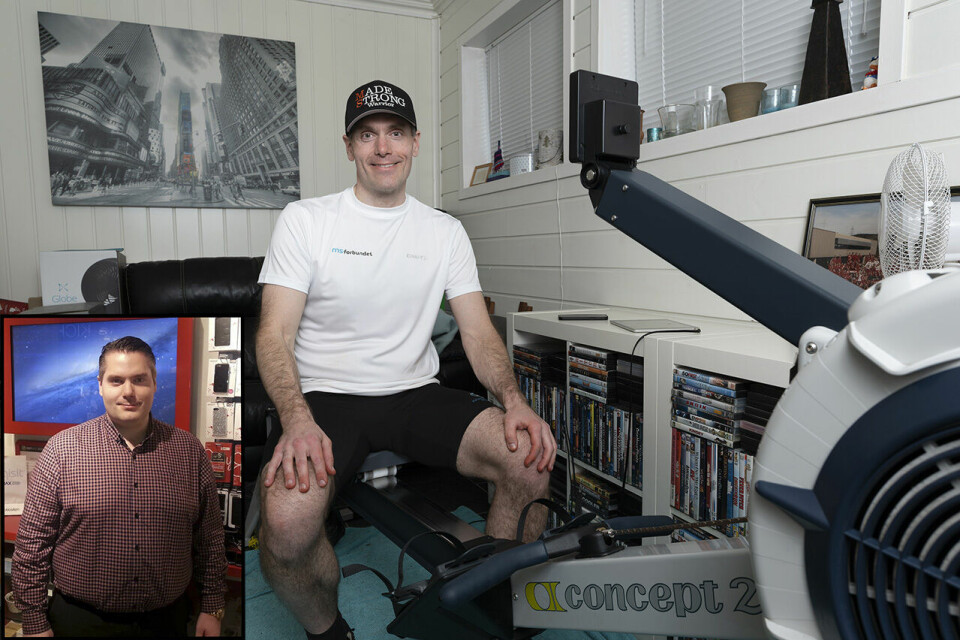På sitt tyngste veide MS-pasient Torbjørn Laundal over 150 kg (innfelt bilde). I dag holder han både vekta og sykdommen i sjakk ved blant å ro 10.000 m daglig. (Foto: Torbjørn Laundal) På sitt tyngste veide MS-pasient Torbjørn Laundal over 150 kg (innfelt bilde). I dag holder han både vekta og sykdommen i sjakk ved blant å ro 10.000 m daglig. (Foto: Torbjørn Laundal)