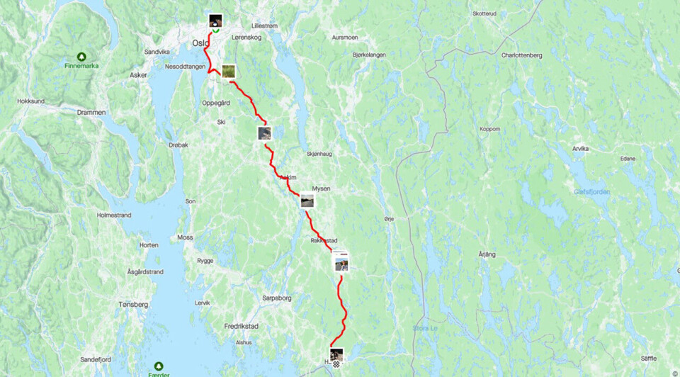 Miriam Myhren Bouchleh løp fra Oslo til Halden kart.jpg