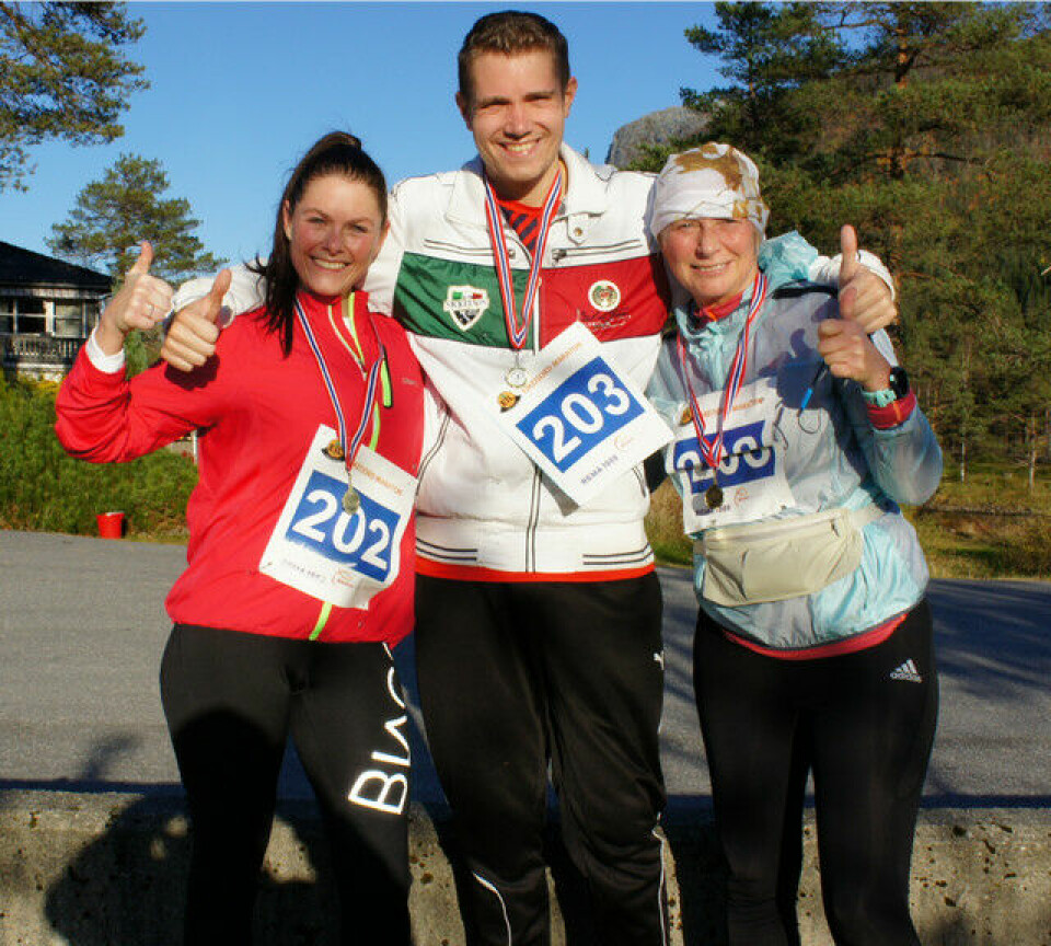 Seier til Helge Hafsås i historiens første Eikefjord Maraton Halvm. - Kjellevold, Van Rijn og Mølster.jpg