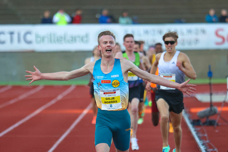 NM friidrett avsluttes i dag: Hvem vinner 1500 m og 10000 m? Narve Gilje Nordås inn til seier etter en imponerende sisterunde på cirka 2.26. (Foto: Arne Dag Myking)