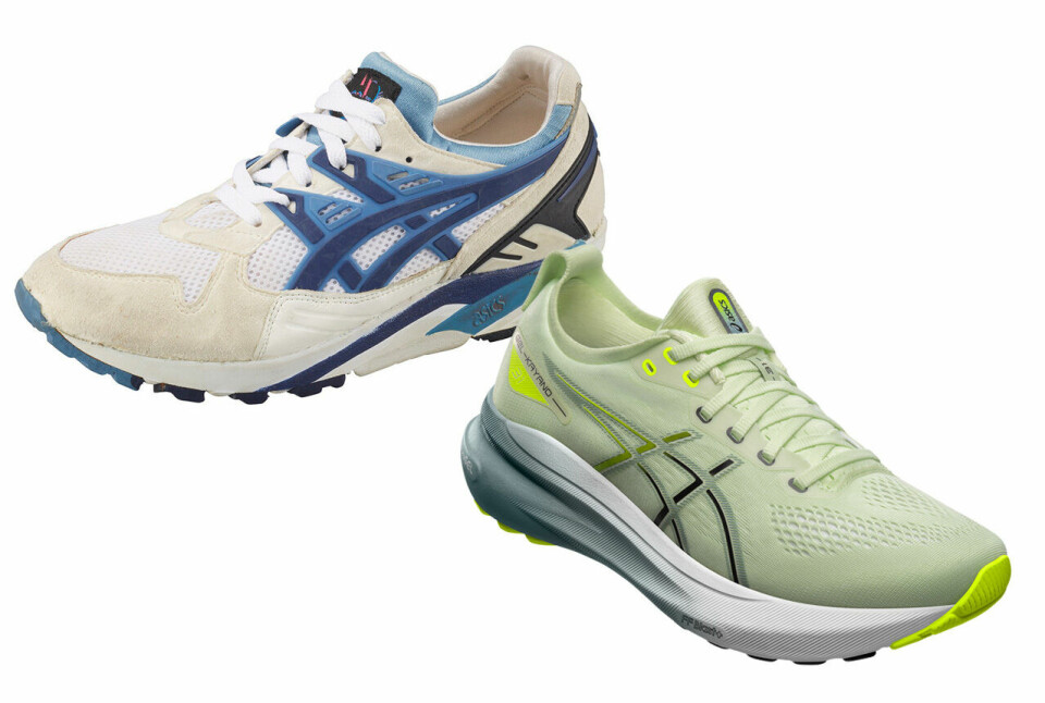 Første utgave av Asics Gel-Kayano (til venstre) kom i 1993, mens modellen til høyre er årets modell og den 31. i rekken av Kayano. (Alle foto: Asics) Første utgave av Asics Gel-Kayano (til venstre) kom i 1993, mens modellen til høyre er årets modell og den 31. i rekken av Kayano. (Alle foto: Asics)