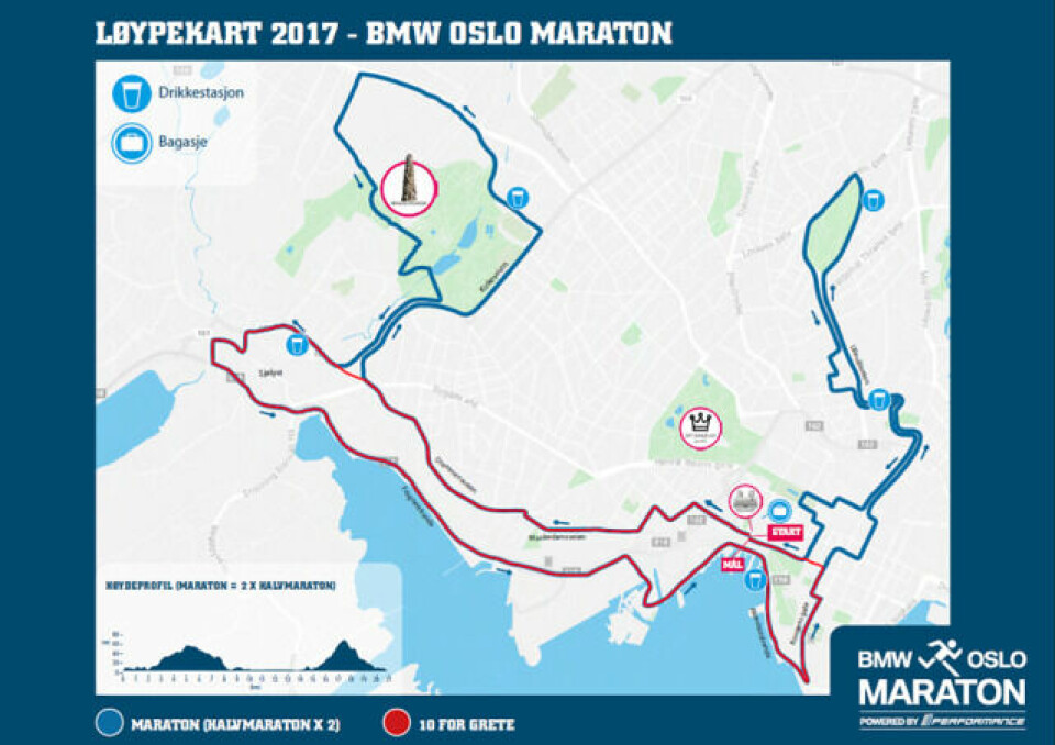 Oslo Maraton, halvmaraton og 10 km kontrollmålt Løypekart 2017_640x452