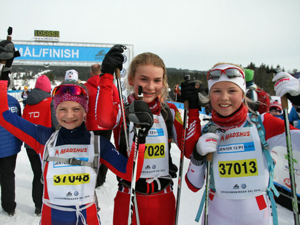 Rekord i UngdomsBirken - 2452 i mål på Birkebeineren skistadion UBirk-120_J13_Pallen.jpg