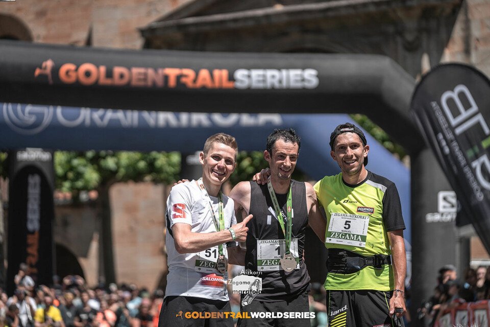 De tre beste menn i Zegama-Aizkorri 2022 : David Magnini, Kilian Jornet og Manuel Merillas. (Foto: @GoldenTrailSeries@jsaragossa) De tre beste menn i Zegama-Aizkorri 2022 : David Magnini, Kilian Jornet og Manuel Merillas. (Foto: @GoldenTrailSeries@jsaragossa)