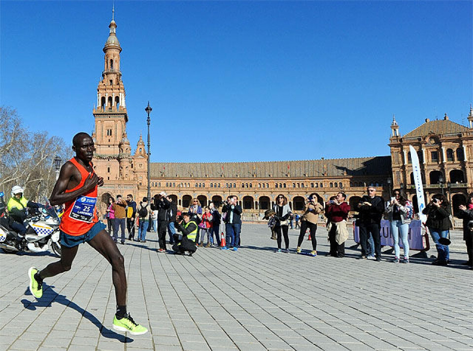 14. plass til Ann Kristin Mosbron i Sevilla Marathon Sevilla_Marathon_LAWEWNCE_CHERONO_vinner_Over_Spanskeplassen.jpg