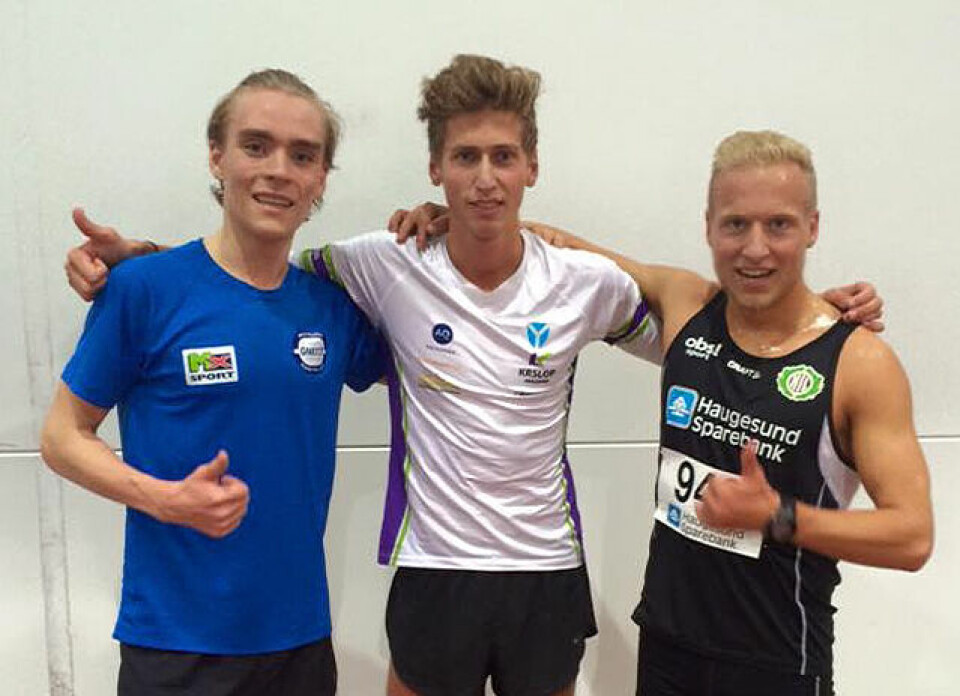 Kristian Tjørnhom (midten) vant foran Jens Larsen Åstveit (til venstre) mens Ole Mikal Tørsdal ble nummer sju. (Foto: Morten Velde) Kristian Tjørnhom (midten) vant foran Jens Larsen Åstveit (til venstre) mens Ole Mikal Tørsdal ble nummer sju. (Foto: Morten Velde)