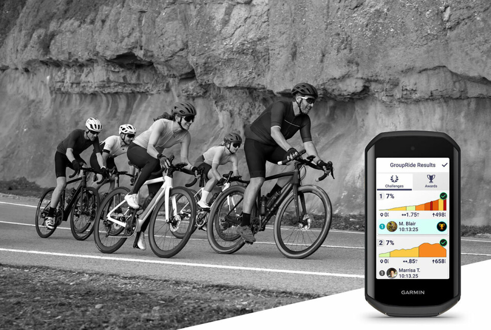 Sykkelcomputeren Garmin Edge 1050 skal blant annet ha en krystallklar skjerm, forbedrede funksjoner for gruppesporing, innebygd høyttaler og god batteritid. (Alle foto: Garmin) Sykkelcomputeren Garmin Edge 1050 skal blant annet ha en krystallklar skjerm, forbedrede funksjoner for gruppesporing, innebygd høyttaler og god batteritid. (Alle foto: Garmin)