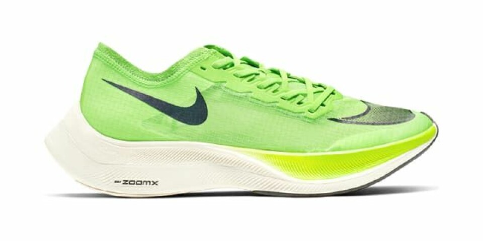 Populær: Nike Zoom Vaporfly Next % er en populær sko som det har vært ventelister på å få kjøpt. (Foto: Löplabbet) Nike Zoom Vaporfly Next %