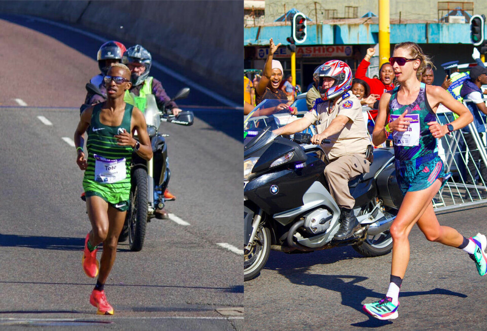 Tete Dijana og Gerda Steyn, begge fra Sør-Afrika, vant og løp under den gamle nedoverrekorden i Comrades Marathon. (Foto: arrangøren) Tete Dijana og Gerda Steyn, begge fra Sør-Afrika, vant og løp under den gamle nedoverrekorden i Comrades Marathon. (Foto: arrangøren)