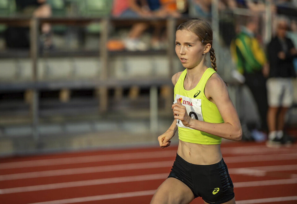 Emma Kirkeberg Mørk satte ny pers og vant 3000 meteren suverent på 9.36,62. (Foto: Samuel Hafsahl) Emma Kirkeberg Mørk satte ny pers og vant 3000 meteren suverent på 9.36,62. (Foto: Samuel Hafsahl)
