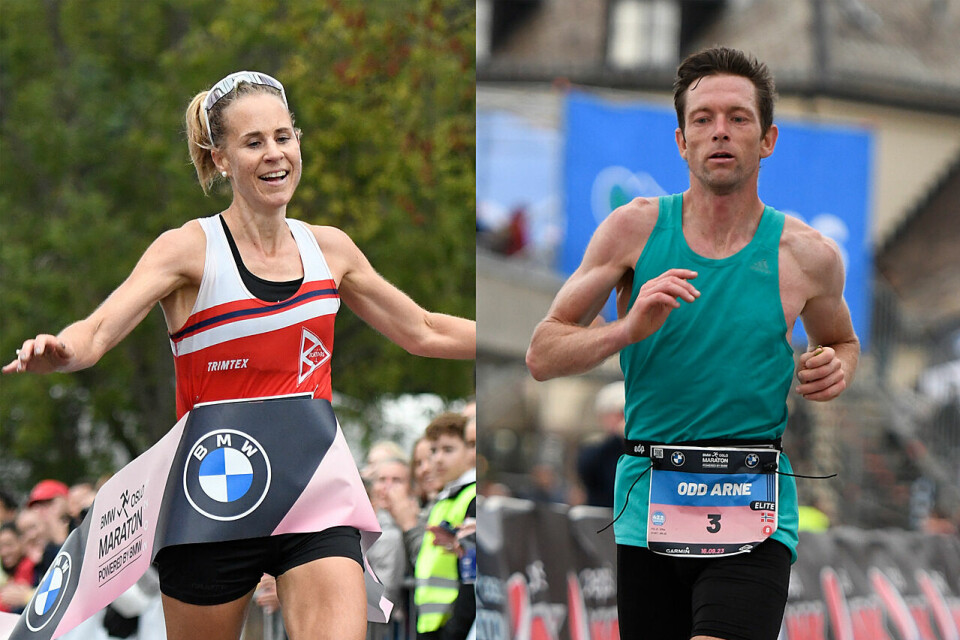 Her ser vi Kristin Waaktaar Opland og Odd Arne Engesæter under årets Oslo Maraton. (Foto: Bjørn Johannessen) Kristin Waaktaar Opland og Odd Arne Engesæter