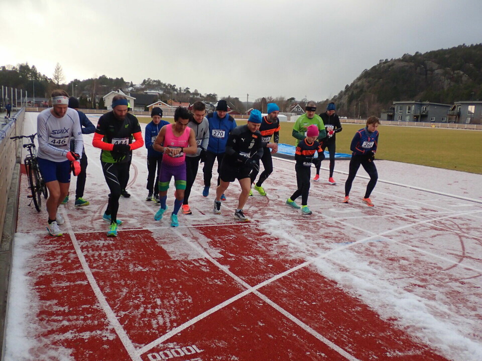 14 løpere på start i Søgne lørdag. (Foto: Ivar Gogstad) 14 løpere på start i Søgne lørdag. (Foto: Ivar Gogstad)